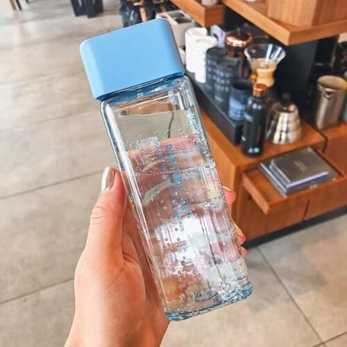 Outdoor Travel Sports Water Bottle 300ml Transparent Plastic Square Leak-proof Juice Lemon Portable Kettle Cycling Drinkware