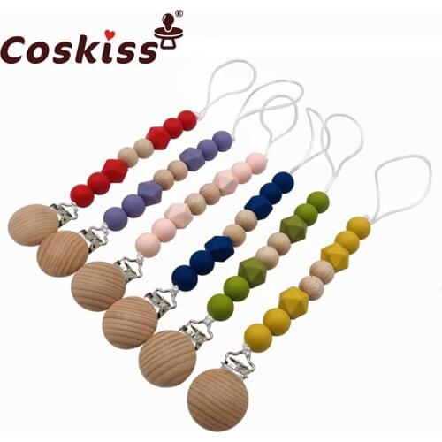 Baby Teether Pacifier Chain Organic Teether Natural Teething Grasping Toy Silicone Beads Toddler Teether Newborn DIY Baby Gift