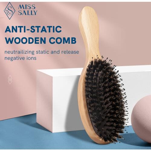 Miss Sally Hair Brush Anti-Static Nature Wooden Hair Scalp Massage Comb Air Cushion Detangle Brush Styling Tools for Women Men
