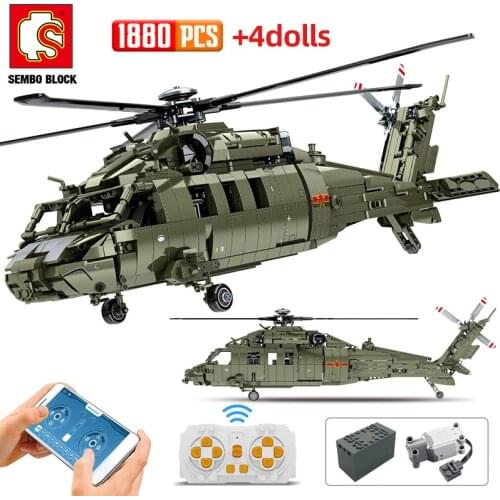 WW2 City Police Remote Control Helicopter Aircraft Building Blocks Military RC/non-RC Airplane Figures Bricks Toys for Children
