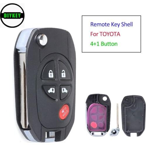 DIYKEY Modified Filp Remote Key Shell 4+1 Button for TOYOTA Highlander Sequoia Sienna Tacoma Tundra Avalon Solara