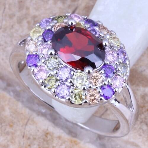 Fantastic Multicolor Red Garnet Silver Plated Womens Ring Size 6 / 7 / 8 / 9 R0899
