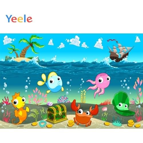 Yeele Underwater World Fishes Treasure Boat Birthday Photography Background Customized Photographic Backdrops for Photo Studio