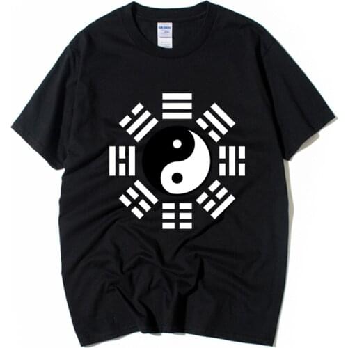 Kung Fu I Ching Bagua Ba Gua Tai Chi Yin Yang Feng Shui Compass Boy Man Cotton Short Sleeve T Shirt Summer Couple Clothes ZIIART