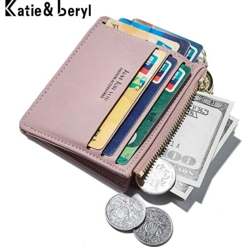 New Brand Super Thin Small Credit Card Wallet Womens Leather Key Chain ID Card Holder Slim Wallet Female Ladies Mini Coin Purse