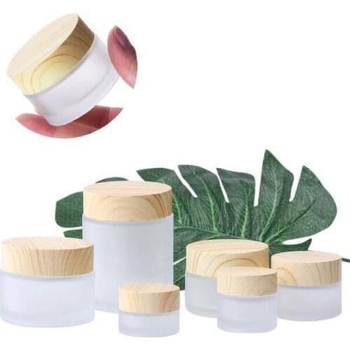 Frosted Glass Jar Cream Bottles Round Cosmetic Jars Hand Face Packing Bottles 5g 50g Jars With Wood Grain Cover#147