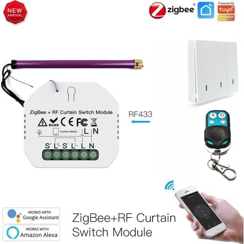 ZigBee Mini Curtain Switch,RF433 Timer Module for Roller Blinds Shutter/AC Motor,Tuya Smart Life,Alexa Google 110V 220V