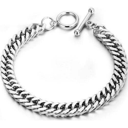 NANDESI Jewelry High Polished Mens Stainless Steel Bracelet Wrist Heavy Metal Curb Link Chain For Woman Male Comfort Fit