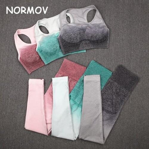 NORMOV New Seamless Women Yoga Set Workout Sportswear Gym Clothing Fitness Long Sleeve Crop Top High Waist Leggings Sports Suits