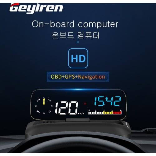 GEYIREN New Car 5.3 inch Head Up Display Speedometer C5 Double System GPS HUD OBD2 Gauge Navigation Support All Cars