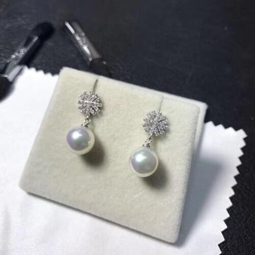 Pair of AAA++ 10-11mm round south sea white pearl earring 925s