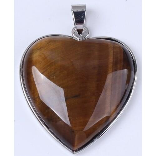 FYSL Silver Plated Cute Heart Tiger Eye Stone Pendant for Party Gift Black Agates Charm Jewelry