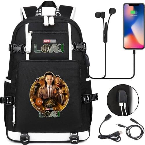 Hot Supervillain Loki Backpacks School Bag Bookbag for Teenage Kids Travel Bagpack USB Laptop Shoulder Bags