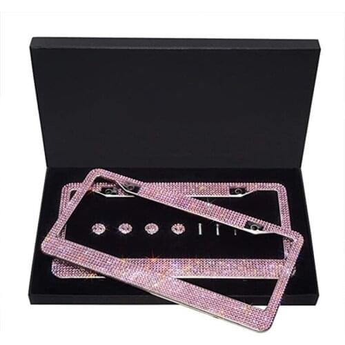 Pink Blingbling Rhinestone Black White Blue Standard License Plate Frames 2 Screw Holes Custom for Women
