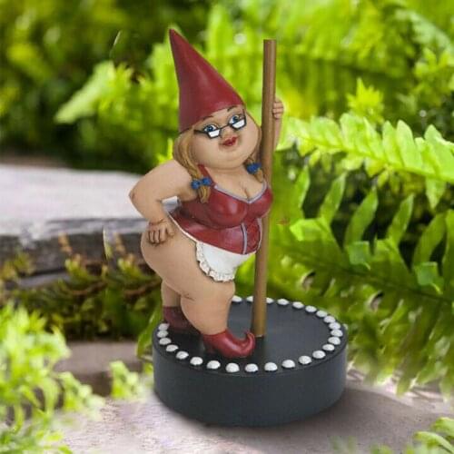 Garden Pole Dancing Gnome Resin Gnome Statue Indoor/Outdoor Sculpture for Patio Yard or Lawn 17cm