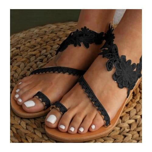 Summer womens sandals casual flat sandals solid color lace Roman flat slippers
