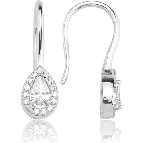 Valori Jewels 0.40 Carat, Zirconia White Pear Gemstone, Rhodium Plated, Sterling Silver Fish Hook Dangle Earrings