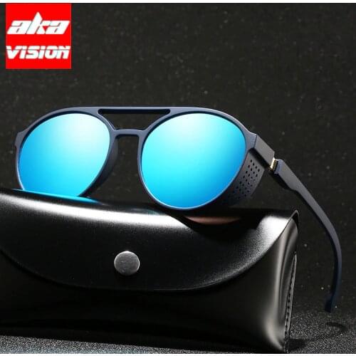 AKA VISION 2021 Punk Sunglasses Men Round Retro Sunglasses Men Vintage Sun Glasses For Men Mirror Steampunk Gafas De Sol Hombre