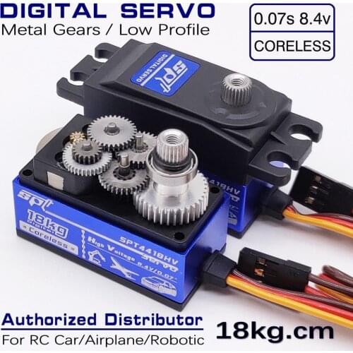 SPT4418HV 18kg Large Torque Metal Gear Standard Digital Low Profile Coreless Servo 1:10 RC Car Airplane Robotic Arm Angle 180