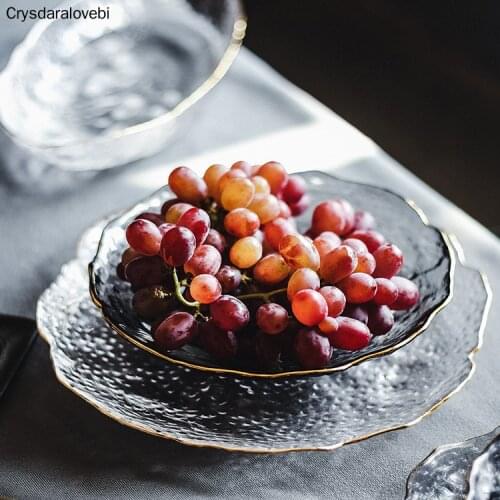 Glass Plate Irregular Dinner Plates Gold Glass Dishes Creative Salad Bowl Transparent Plate Glass Bowl and Dish Set