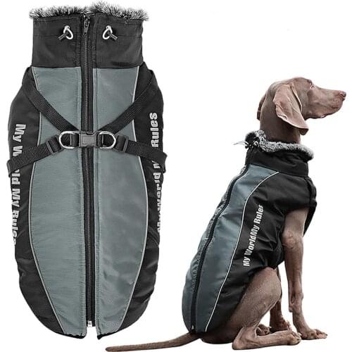 Outdoor Pet Dog Clothes Waterproof Big Dog Coat Winter Warm Dog Jackets With Velvet Medium Large Dogs Walking Harness Clothing