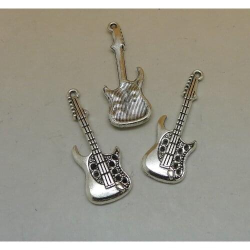 Nevstop 50Pcs/lot Vintage Silver Guitar Charms Musical Instruments Pendant Craft Supplies 36x14mm Punk Style