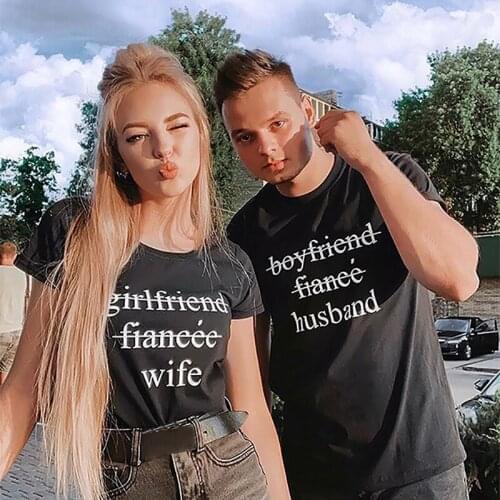 Funny Loose Couple Tops O Neck Letter Printed Black Tshirts Summer Casual Full Cotton Short Sleeve Man Woman Tees Tops Brand