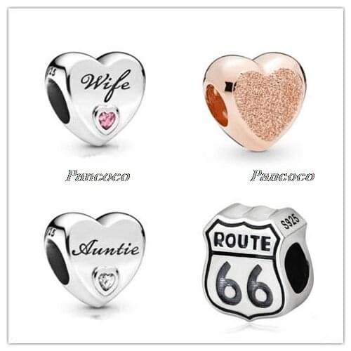 925 Sterling Silver Bead Charm Auntie Love Heart Charm Fit Pandora Bracelets & Necklace Women Diy Jewelry