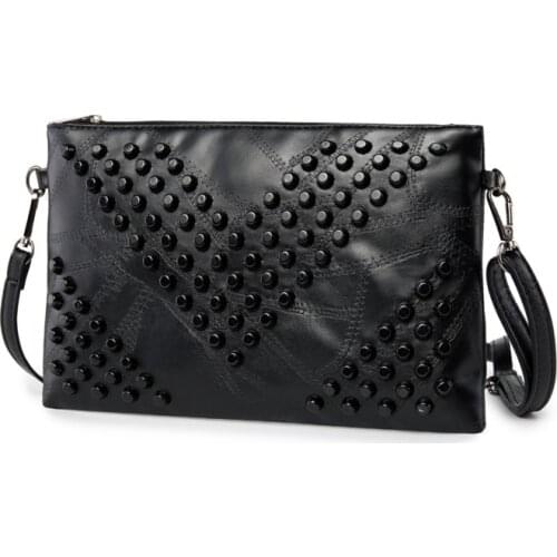 Fashion Rivets clutch wallet for women Large capacity coin purse female PU leather shoulder crossbody bag ladies casual handbag