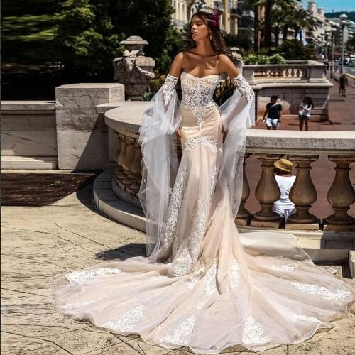 Sweetheart Neck Zipper Up See Through Appliques Lace Sexy Mermaid Wedding Dresses With Detachable Sleeve Aliexpress Login