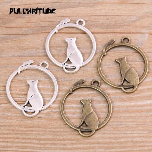 10PCS 26*32mm New Product Two Color Cat Charms Animal Round Pendant Jewelry Metal Alloy Jewelry Marking