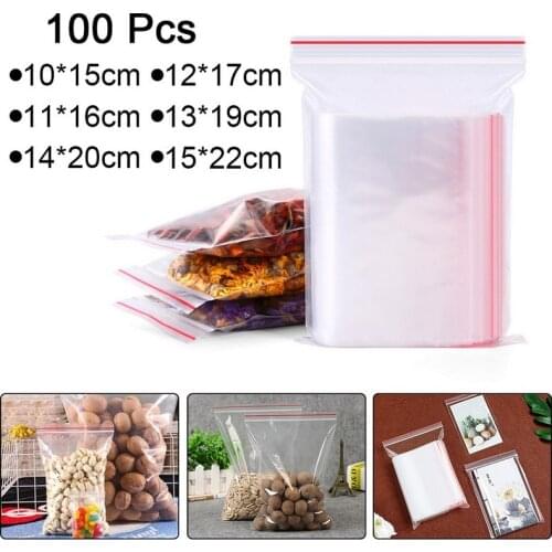 100 Stks/pak Self Adhesive Transparent Thick Plastic Bag Zip Bag Ziplock Food Plastic Bag For Packing Clothes Storage Bags