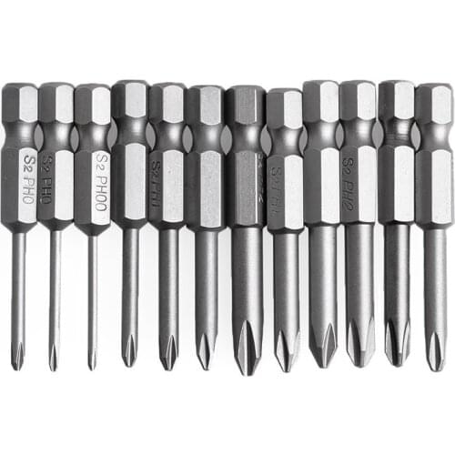 12Pcs Hex Shank Magnetic Phillips Cross Screwdriver Bits,phillips screwdriver set, 50mm 1/4 Inch