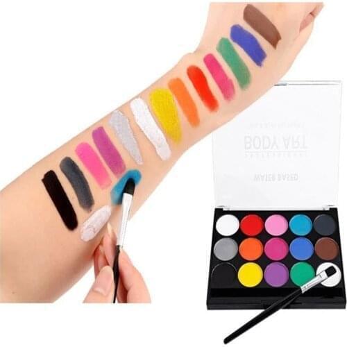 15-Color Face Paint Palette Vibrant Colors Water Activated Face Paint Palette Body Painting Set for Party