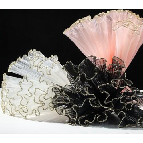 2 meters Gold Line Edge Wave Yarn Organza Stain Ribbon DIY Gift Box Bouquet Packaging Floral Craft Material Home Party Decoratio