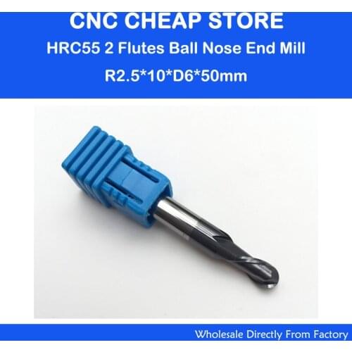 3pcs radius=2.5mm 2 Flutes hrc55 R2.5*10*D6*50 solid carbide Ball nose End Mill CNC router bits tools Milling cutter