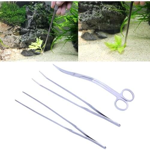 3in1 Stainless Steel Aquarium Aquatic Live Plants Long Handle Tweezers Scissor Trim Tool Kit Set Handle Tweezers Scissor