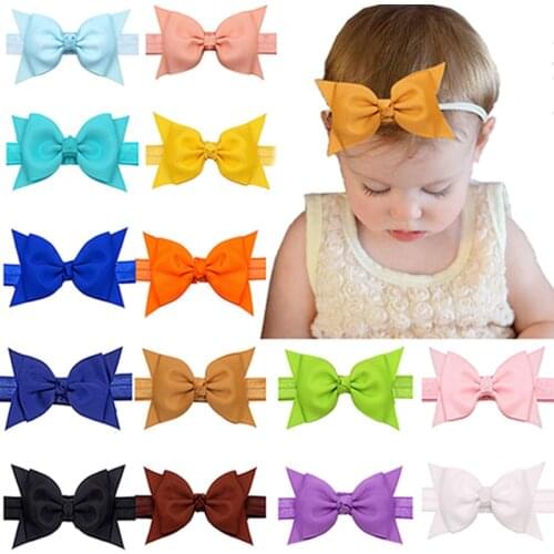 4 Inches Solid Color Double Layer Grosgrain Ribbon Bows Toddler Elastic Headband Cute Bows Headwear Infant Clothing Accessories
