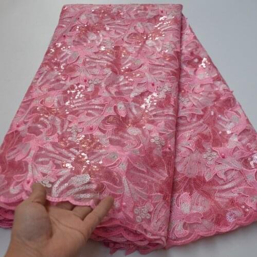 5yards/pc) high quality pink African sequins tulle lace fabric excellent embroidered French net lace for party dress FLP982