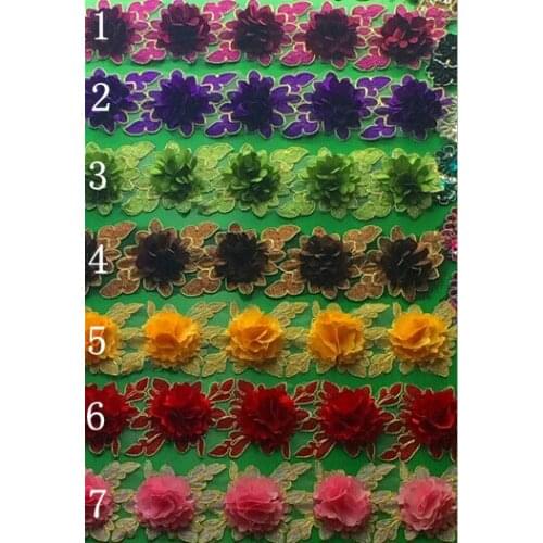 8.5cm wide sew-on 3D hand-made flower patches trim, colorful flower applique lace, XERY-HF0508E