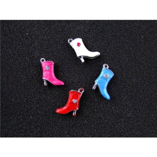 AE774 Mix Color 20Pcs Alloy Metal Enamel Boots Charms Pendant 22x15mm