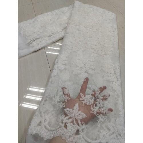 African Beaded Lace Fabrics 2021 High Quality Lace Nigerian Lace Fabric For Wedding French Tulle Net Lace With Beads 5yards