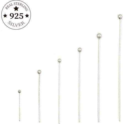 10pcs/lot 15 20 25 30 35 40 50 mm 925 Sterling Silver Metal Ball Head Pins For DIY Jewelry Making Head Pins Findings Supplies