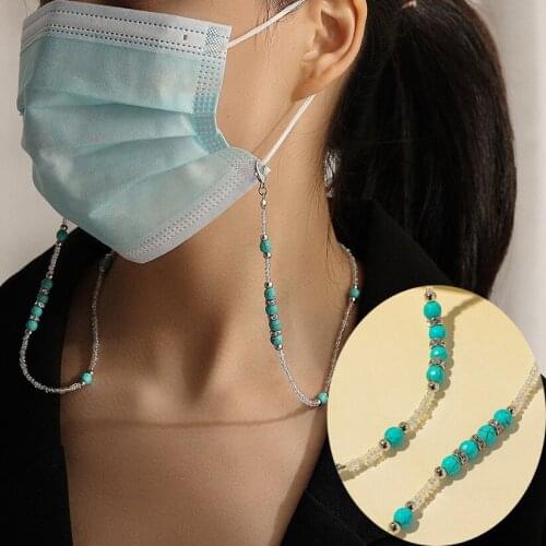 Bohemia Fashion Mask Chains Crystal Bead Multi-purpose Retro Turquoise Mask Chain Anti-off lanyard Cord Holder Strap Rope Gifts
