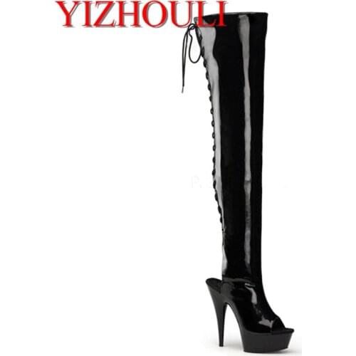 2018 Spring/Autumn sexy Nightclub Lace-Up Boots Ladies Party Wedding shoes woman botas mujer 15cm Thin Heels Dance Shoes
