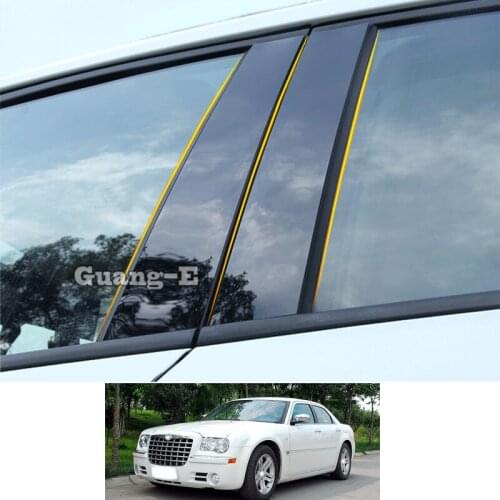 For Chrysler 300C 2004 2005 2006-2009 Car PC Material Pillar Post Cover Door Trim Window Piano Black Molding Sticker Plate