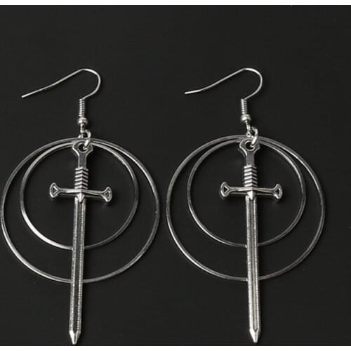 Excalibur Double Hoop Earrings classical Tarot Occult Dark Gothic Jewelry Send Women Fashion Gift Classics New 2021 Exaggerate
