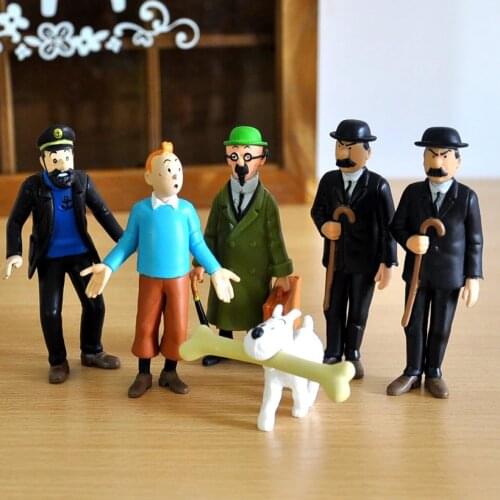6 pcs/lot 4-9cm Anime Cartoon The Adventures of Tintin PVC Action Figures TIN Collectible Model Gift For Children