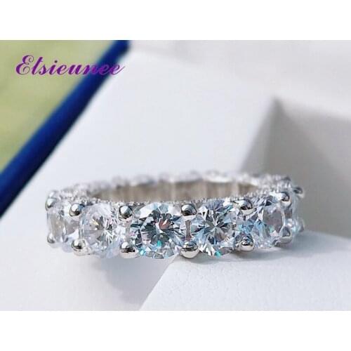 ELSIEUNEE Classic 100% 925 Sterling Silver Oval Cut Created Moissanite Diamond Wedding Bands Engagement Ring Fine Jewelry Gift