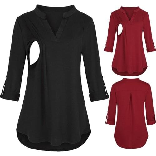 Tshirt Baby Carrier Pregnancy Clothes Women Maternity Long Sleeve Solid Color Nursing Tops Blouse For Breastfeeding Blouse